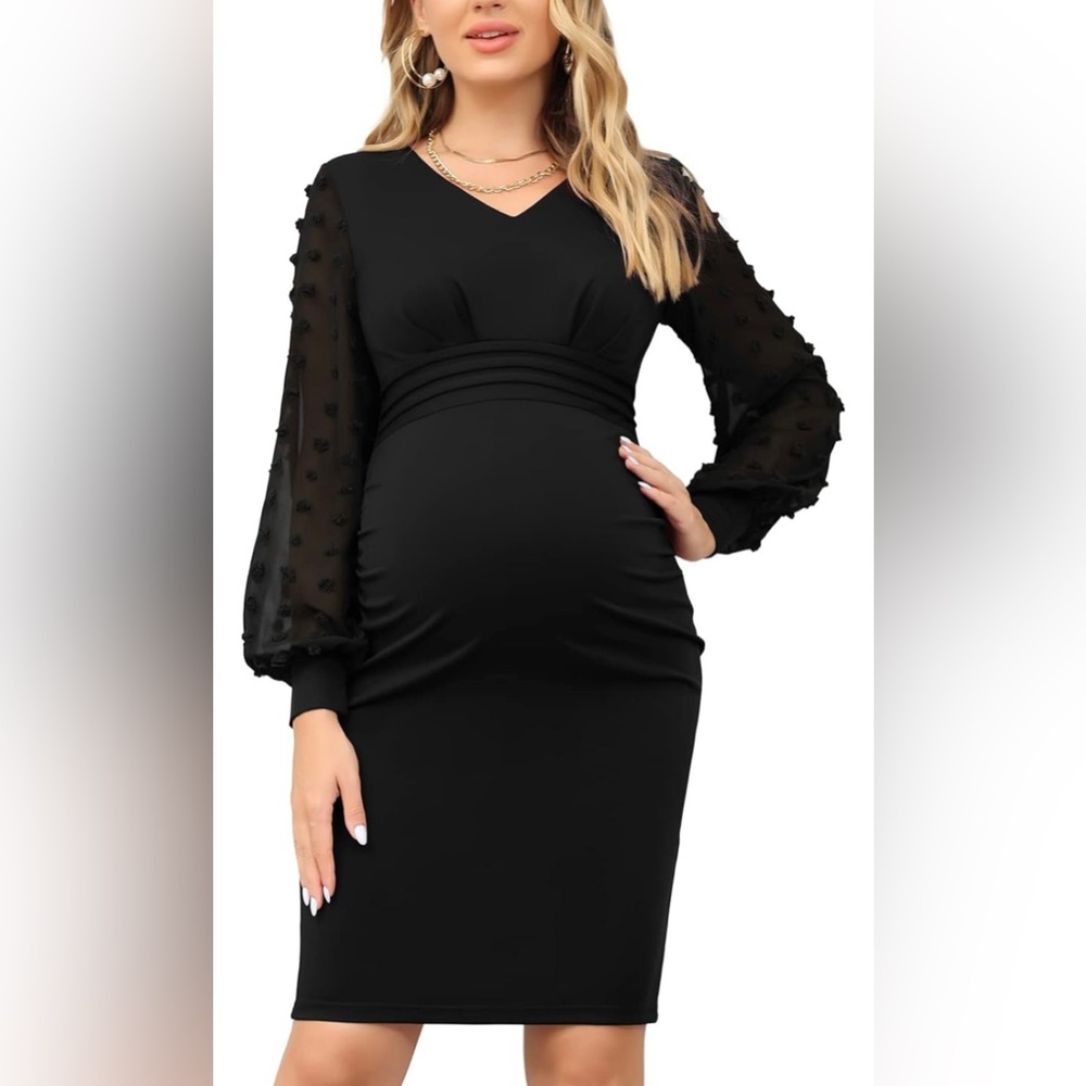 NWT Swiss Dots Mesh Sheer Sleeve Maternity Dress Size Medium